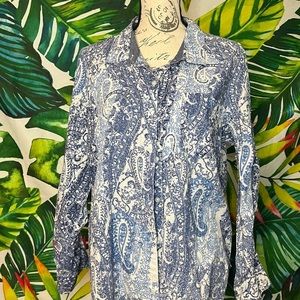Tommy Hilfiger XL Blue White Casual Spring Paisley Button Down Shirt